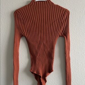 Forever 21 Ribbed Burnt Orange Long Sleeve Bodysuit